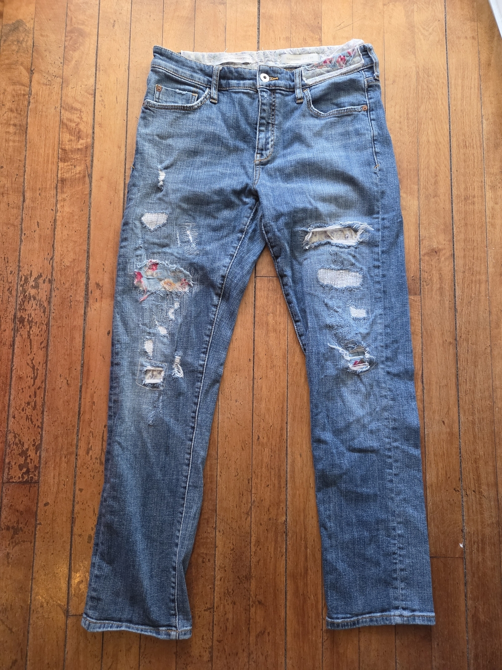 Anthropologie Blue Distressed Straight-Leg Jeans Size 29w